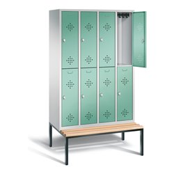 C+P Spind doppelstöckig Classic, H2090xB1190xT815mm, Front Lichtgrün, Korpus Lichtgrau, Gestell Schwarzgrau (8350-40)