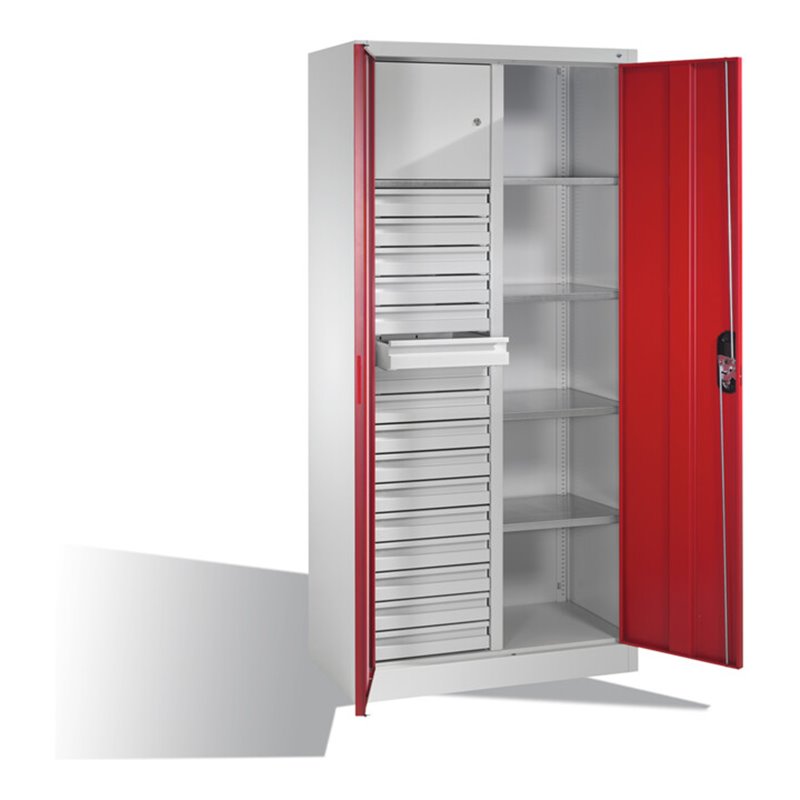 C+P Werkzeugschrank Acurado, H1950xB930xT500mm, Front Rubinrot, Korpus Lichtgrau (8921-301)