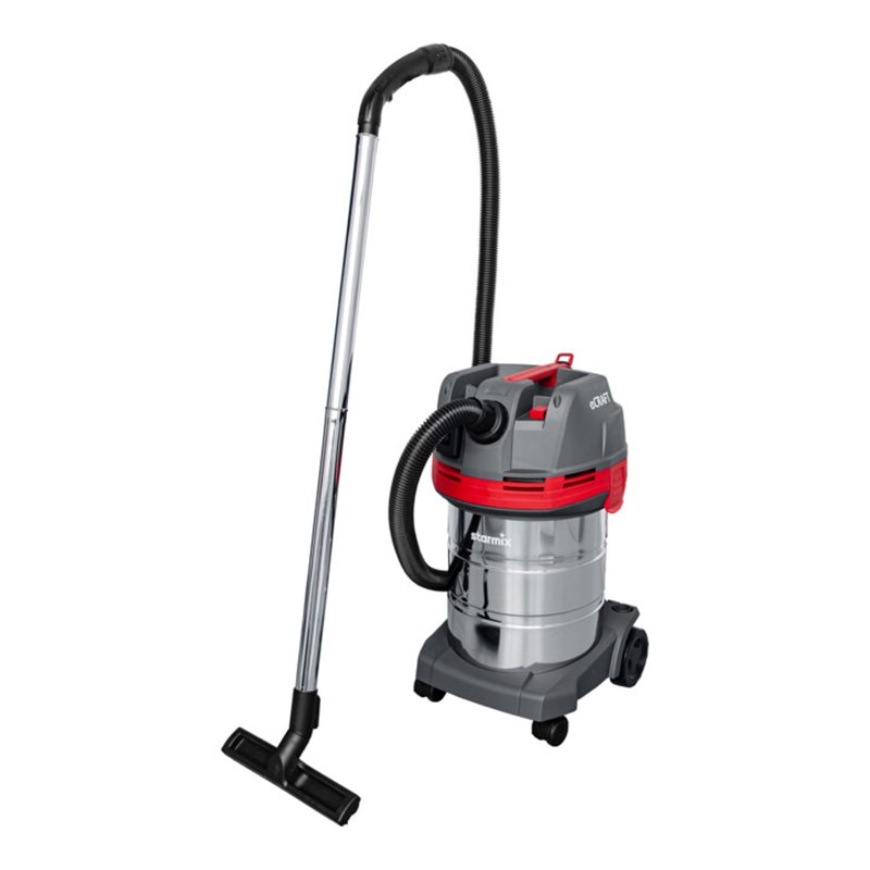 Starmix Allzweck-Sauger (nass/trocken) mit 27l-Edelstahl-Behälter und Steckdose bei Arbeiten mit geringer Staubemission mit Pres