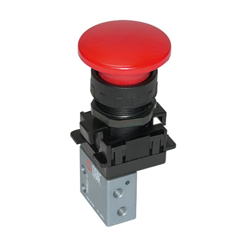 Riegler 3/2-Miniventil, manuell, Pilztaster, NC, monostabil, 4 mm seitl.