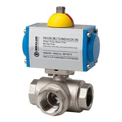 Riegler Messingkugelhahn, pneumat. Stellantrieb, L-Bohrung, Rp 1, L133