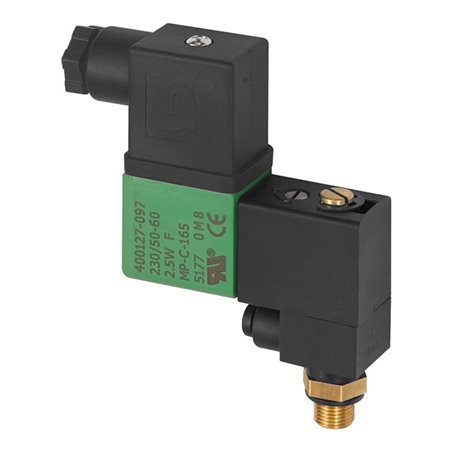 Riegler 3/2-Wege-Magnetventil, Banjo, NC, 230/50 V, G 1/8 AG, PN 10 bar