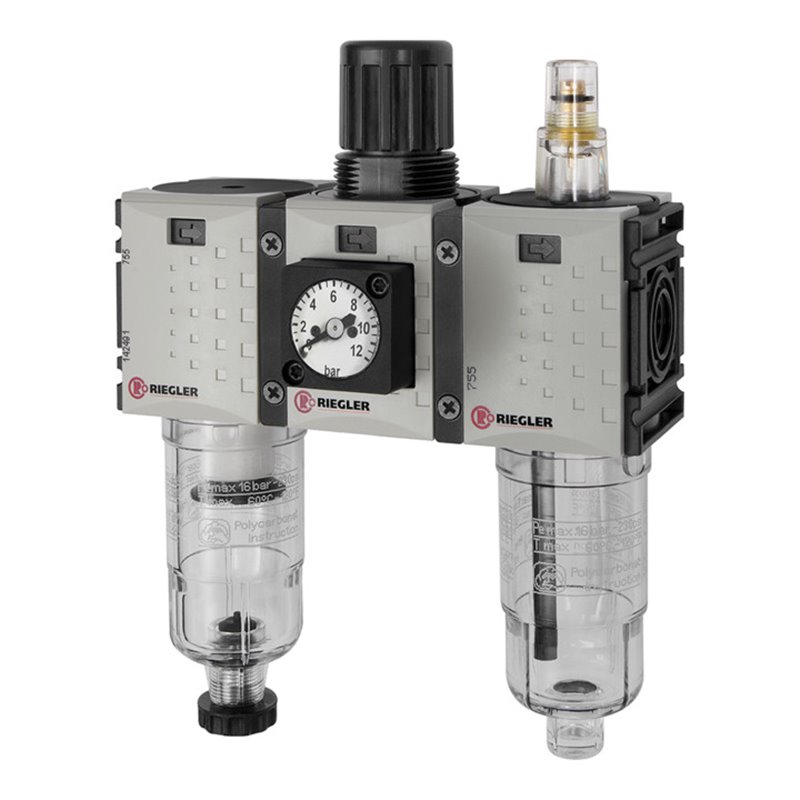 Riegler WE 3-tlg. »FUTURA-mini«, PC-Beh., Kompaktmano, G 1/4, 0,1-4, HA