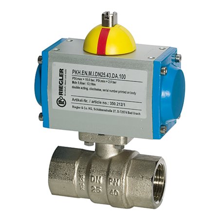 Riegler Messingkugelhahn, pneumat. Stellantrieb federöffnend, Rp 1
