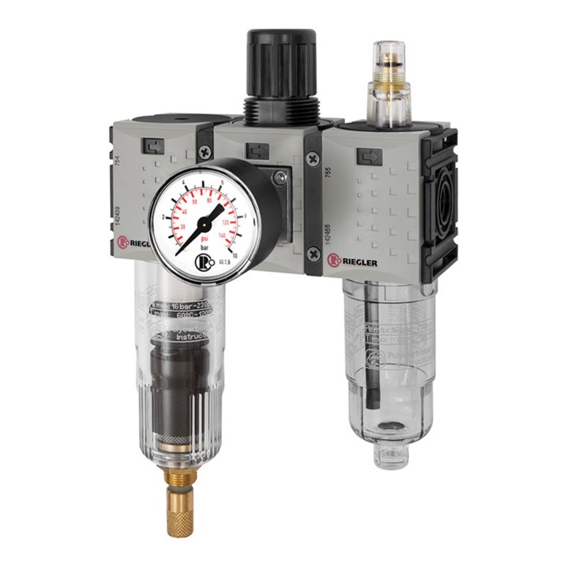 Riegler WE 3-tlg. »FUTURA-mini«, PC-Beh., Standardmano, G 1/4, 0,1-4, VA