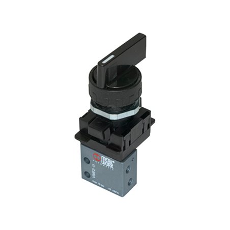 Riegler 3/2-Miniventil, manuell, Drehhebel, NC, bistabil, 4 mm seitlich