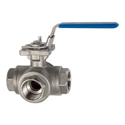 Riegler 3-Wege-Kugelhahn, T-Bohrung, Edelstahl 1.4408, G 1 1/4, DN 32, 11082 F-ES