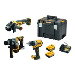 DEWALT Akku-Maschinen-Set 18V mit Akku-Bohrschrauber, -Bohrhammer, -Winkelschleifer, 2 Akkus und Ladegerät