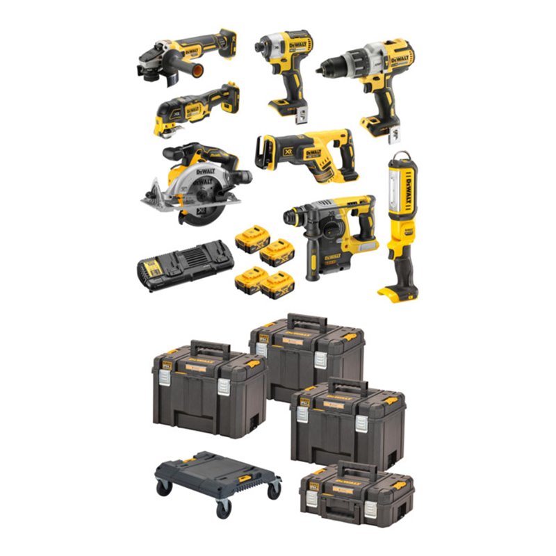 DEWALT Akku-Schlagbohrschrauber-Set 18V / 5Ah DCD 996, DCF 887, DCH 273, DCG 405, DCS 367, DCS 356, DCS 565, DCL 050, DCB 184