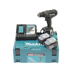 Makita Akku-Schlagbohrschrauber 18V in schwarz / 3,0 Ah, 3 Akkus + Ladegerät im MAKPAC