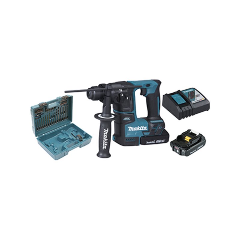 Makita Akku-Bohrhammer für SDS-PLUS 18V / 2,0 Ah, 2 Akkus + Ladegerät + Zubehör im Transportkoffer
