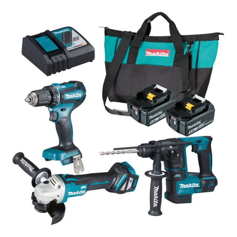 Makita Akku-Kombo-Kit 18V (DDF485 + DHR171 + DGA511) / 5,0 Ah, 2 Akkus + Ladegerät in Transporttasche
