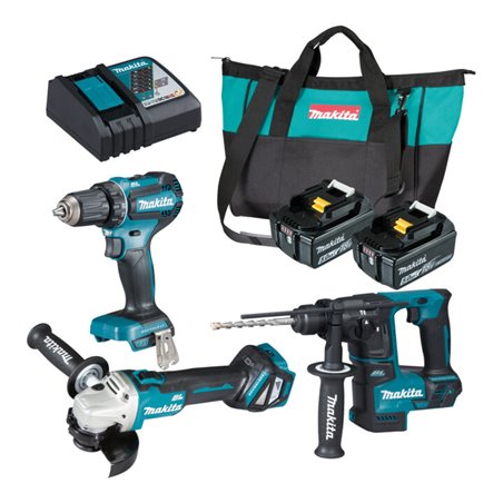Makita Akku-Kombo-Kit 18V (DDF485 + DHR171 + DGA511) / 5,0 Ah, 2 Akkus + Ladegerät in Transporttasche