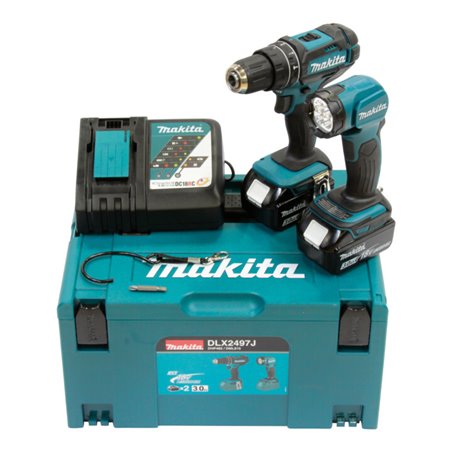 Makita Akku-Kombo-Kit 18V (DHP482 + DML815) / 3,0 Ah, 2 Akkus + Ladegerät im MAKPAC