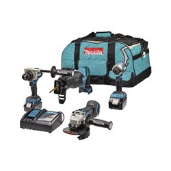 Makita Akku-Kombo-Kit 18V (DDF486+DTD153+DGA504+DJR187) / 5,0 Ah, 2 Akkus + Ladegerät in Transporttasche