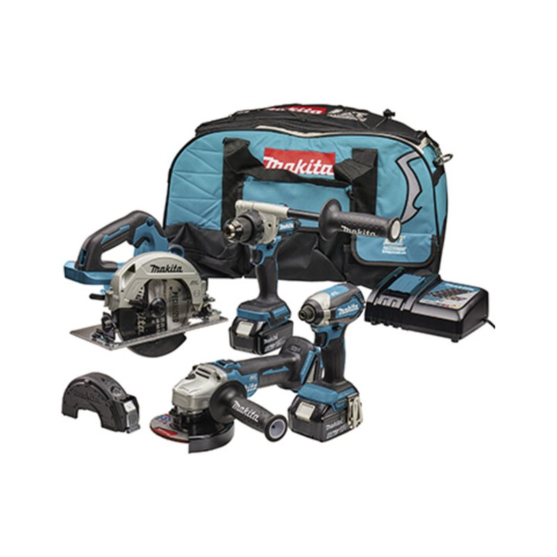 Makita Akku-Kombo-Kit 18V (DDF486+DTD153+DHS660+DGA504) / 5,0 Ah, 2 Akkus + Ladegerät in Transporttasche