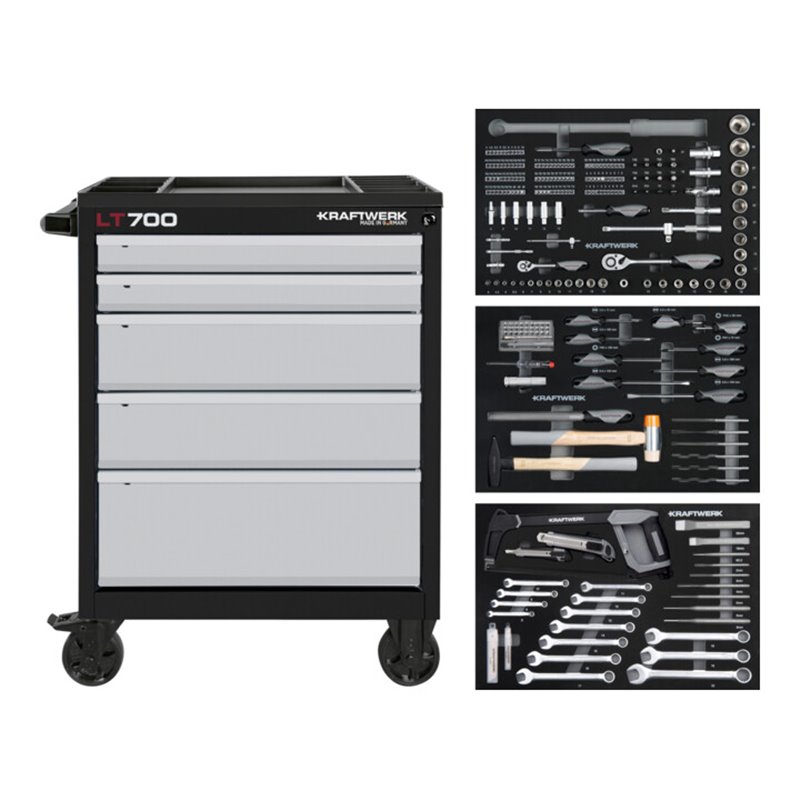 Kraftwerk Werkstattwagen BASIC LINE LT700, 5 Schubladen, 259-tlg.