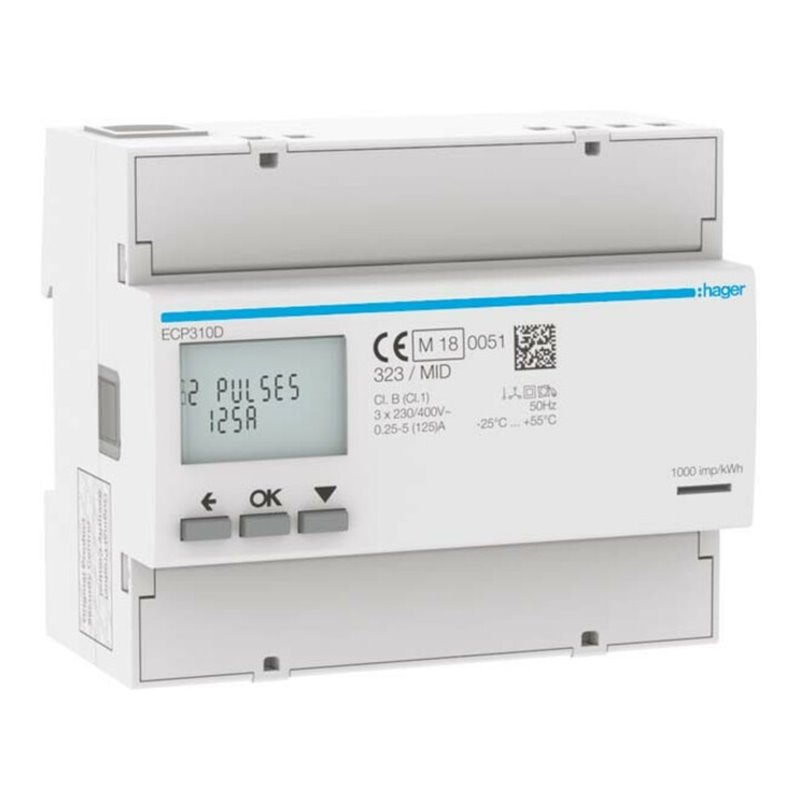 Hager Energiezähler 3phasig direkt 125A, 6M, S0 ECP310D