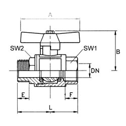 Riegler Kugelhahn schwere Ausführ., Flügelgriff, IG/AG, MS vern., G/R 1