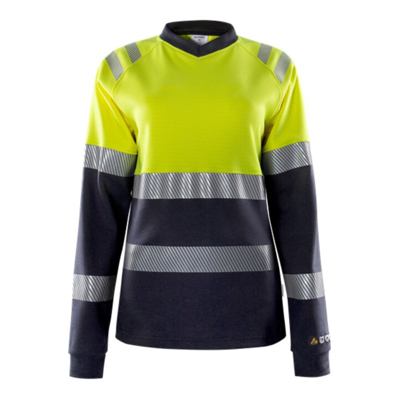 Fristads Damen Flamestat High Vis T-Shirt, La. Kl. 1 7108 TFL Größe 4XL Warnschutz-Gelb/Marine