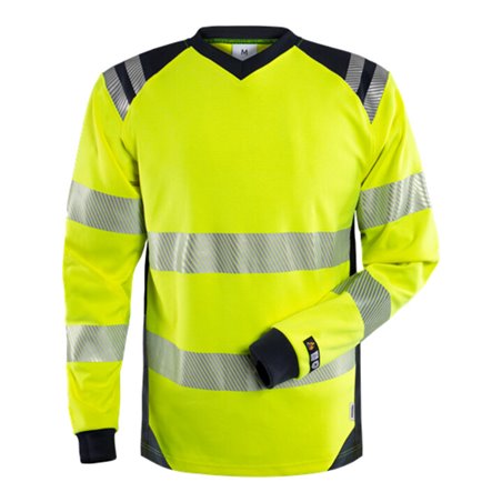 Fristads Flamestat High Vis Langarm-T-Shirt Kl. 3 7359 TFL Größe 4XL Warnschutz-Gelb/Marine