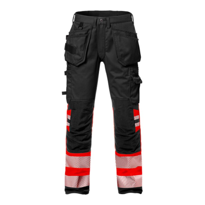 Fristads High Vis Handwerker Stretch-Hose Kl. 1 2706 PLU Größe C56 Warnschutz-Rot/Schwarz