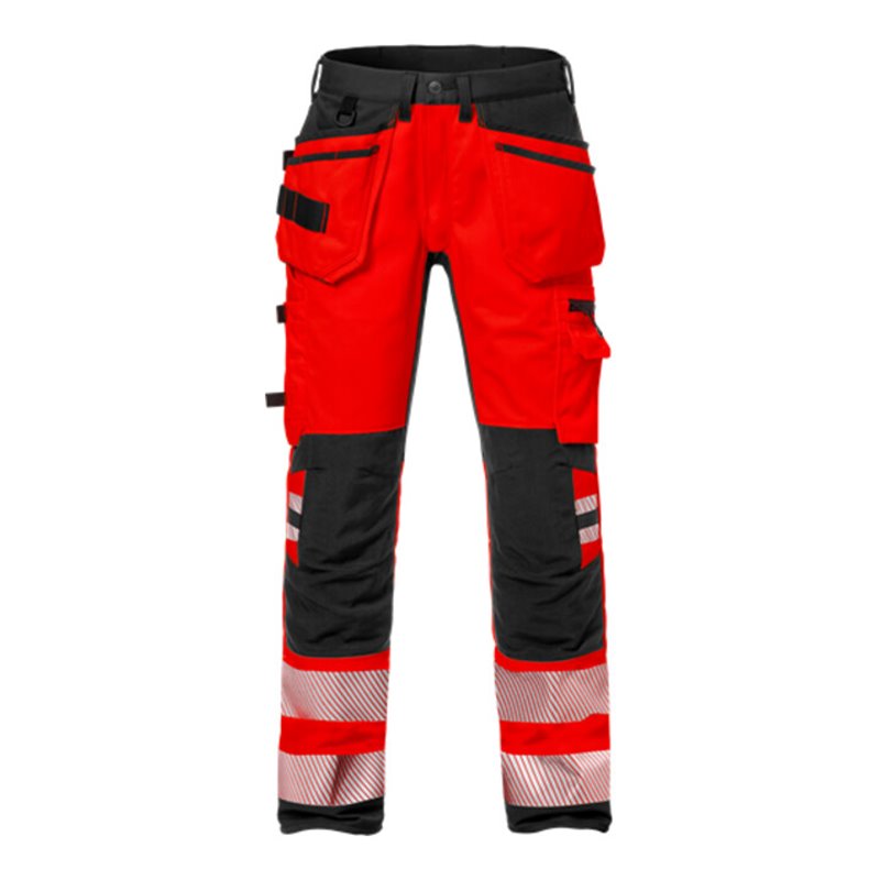 Fristads High Vis Handwerker Stretch-Hose Kl. 2 2707 PLU Größe C148 Warnschutz-Rot/Schwarz