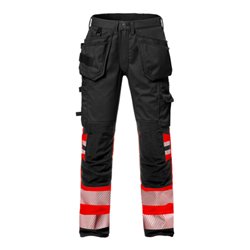 Fristads High Vis Handwerker Stretch-Hose Damen Kl. 1 2709 PLU Größe 34 Warnschutz-Rot/Schwarz