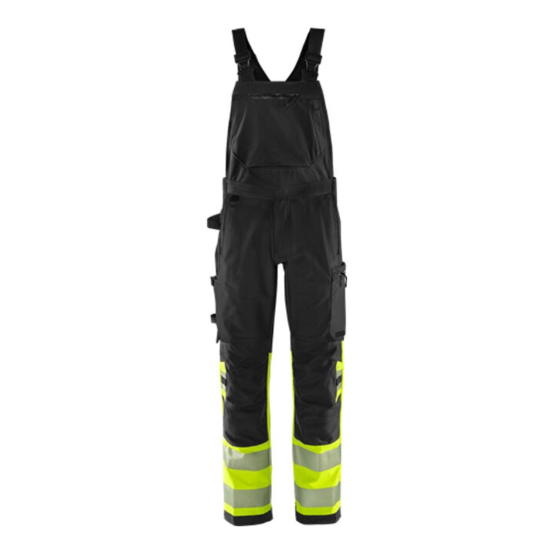 Fristads High Vis Green Stretch Latzhose Kl. 1 1032 GSTP Größe D100 Warnschutz-Gelb/Schwarz