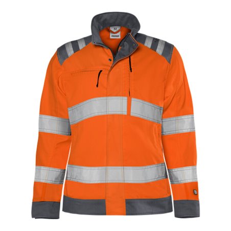 Fristads High Vis Green Jacke Damen Kl. 3 4068 GPLU Größe 5XL Warnschutz-Orange/Grau