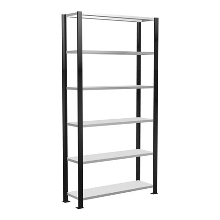 Schulte Büroregal Schraubsystem MULTIplus85, 6 Fachböden, Kreuzstrebe, einseitig nutzbar, Tiefe 300 mm, Aussteifung durch Eckwin