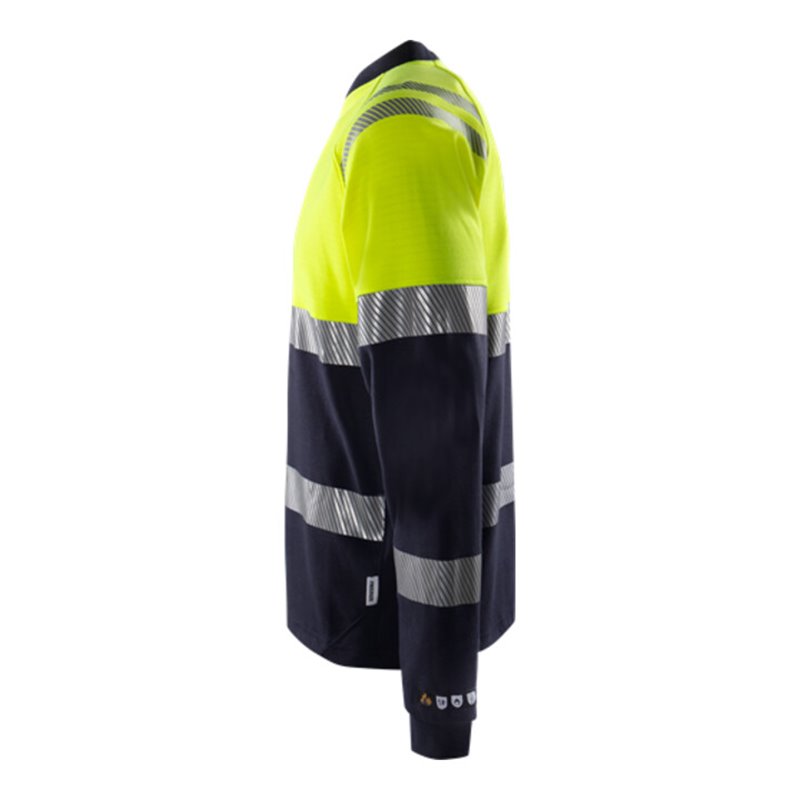 Fristads Flamestat High Vis Langarm-T-Shirt Kl. 1 7107 TFL Größe 2XL Warnschutz-Gelb/Marine