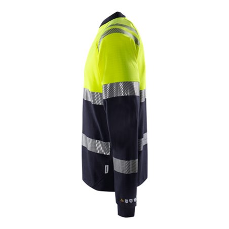 Fristads Flamestat High Vis Langarm-T-Shirt Kl. 1 7107 TFL Größe 2XL Warnschutz-Gelb/Marine