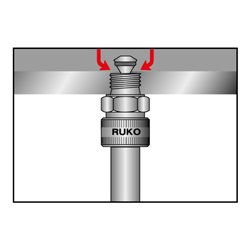 Ruko Ablaßkupplung abgewinkelt 90° für Ventilschrauben M 12 - M 22