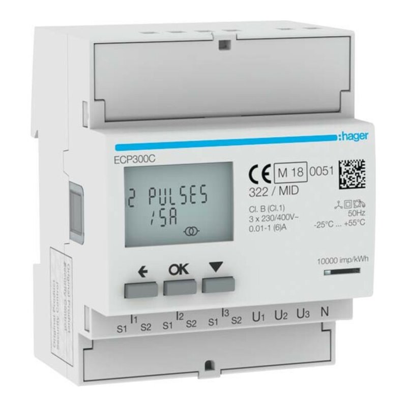 Hager Energiezähler 3phasig f.Wandler 1A o.5A,S0 ECP300C