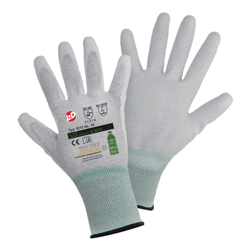 Feinstrickhandschuh Goes Green ESD Gr.9 hellgr/weiß EN21420 EN388 EN16350 Kat.II