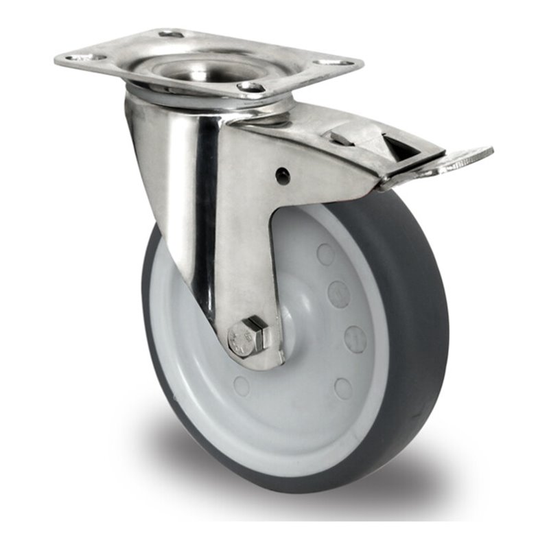 CASCOO Lenkrolle mit Totalfeststeller ø 160 mm Serie P2V2 Gleitlager Edelstahl