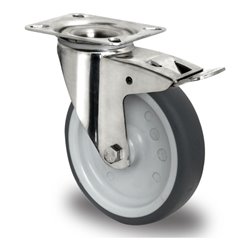 CASCOO Lenkrolle mit Totalfeststeller ø 200 mm Serie P2V2 Gleitlager Edelstahl