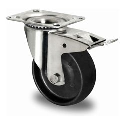 CASCOO Lenkrolle mit Totalfeststeller ø 100 mm Serie C4C4 Gleitlager Edelstahl