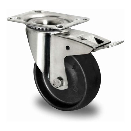 CASCOO Lenkrolle mit Totalfeststeller ø 100 mm Serie C4C4 Gleitlager Edelstahl