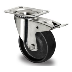 CASCOO Lenkrolle mit Totalfeststeller ø 125 mm Serie C4C4 Gleitlager Edelstahl