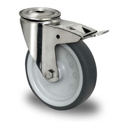 CASCOO Rückenlochlenkrolle mit Totalfeststeller ø 160 mm Serie P2V2 Gleitlager Edelstahl