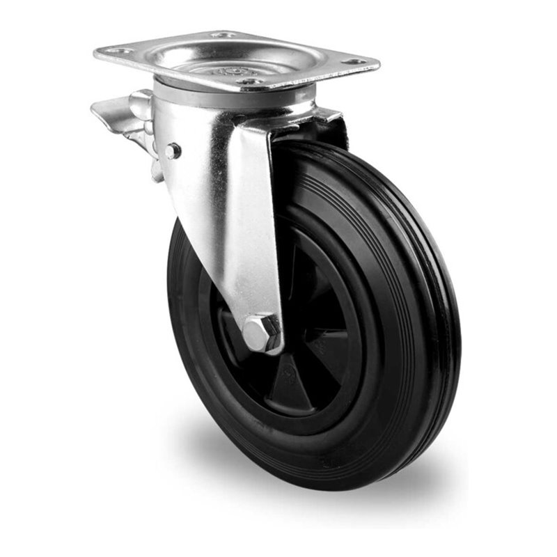 CASCOO Lenkrolle mit Totalfeststeller im Vorlauf ø 200 mm Serie P4S4 Gleitlager