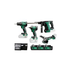 HiKOKI Combo-Kit Akku-Bohrschrauber + Schlagschrauber + Winkelschleifer + Bohr-/Meißelhammer KC18DE-3