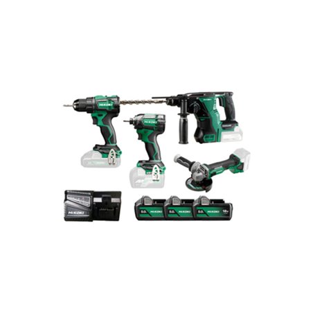 HiKOKI Combo-Kit Akku-Bohrschrauber + Schlagschrauber + Winkelschleifer + Bohr-/Meißelhammer KC18DE-3