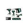 HiKOKI Combo-Kit Akku-Bohrschrauber + Schlagschrauber + Winkelschleifer + Bohr-/Meißelhammer KC18DE-3