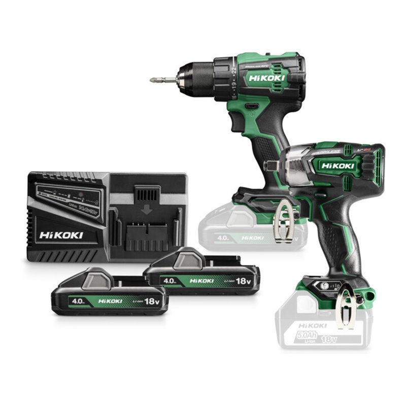 HiKOKI Combo-Kit Akku-Bohrschrauber + Schlagschrauber KC18DE-1 + 2x Akkus BSL1840M