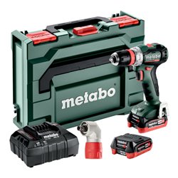 Metabo Akku-Bohrschrauber PowerMaxx BS 12 BL Q Pro (601045920) mit Schnellwechselwinkeladapter 'Quick', metaBOX 118, 12V 2x4Ah L