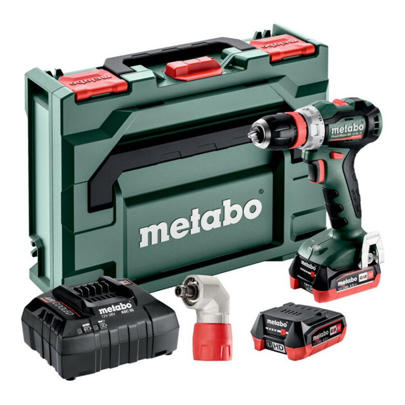 Metabo Akku-Bohrschrauber PowerMaxx BS 12 BL Q Pro (601045920) mit Schnellwechselwinkeladapter 'Quick', metaBOX 118, 12V 2x4Ah L