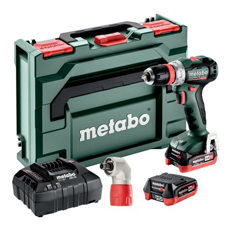Metabo Akku-Bohrschrauber PowerMaxx BS 12 BL Q Pro (601045920) mit Schnellwechselwinkeladapter 'Quick', metaBOX 118, 12V 2x4Ah L